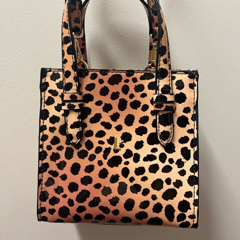 Mini Phoebe Tote Bag In Leopard Print Vegan Patent Leather